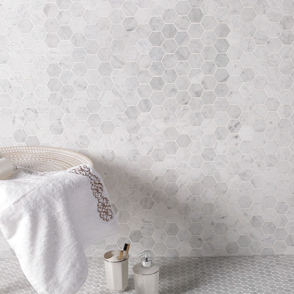 Bianco White Carrara Marble 2 Inch Hexagon Mosaic Tile Honed (5-Pack)